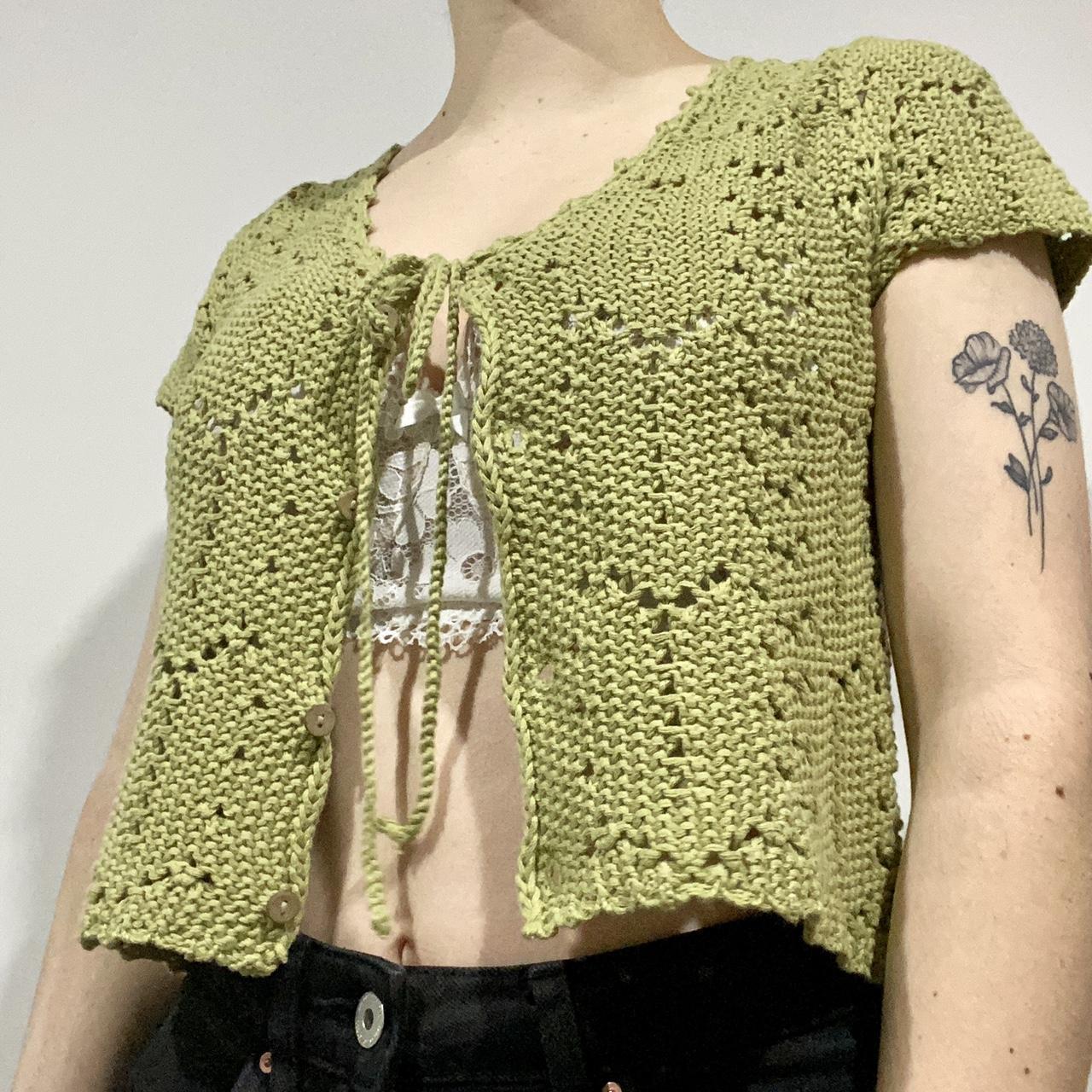 Green crochet Ghanda top. Can be worn buttoned or... - Depop