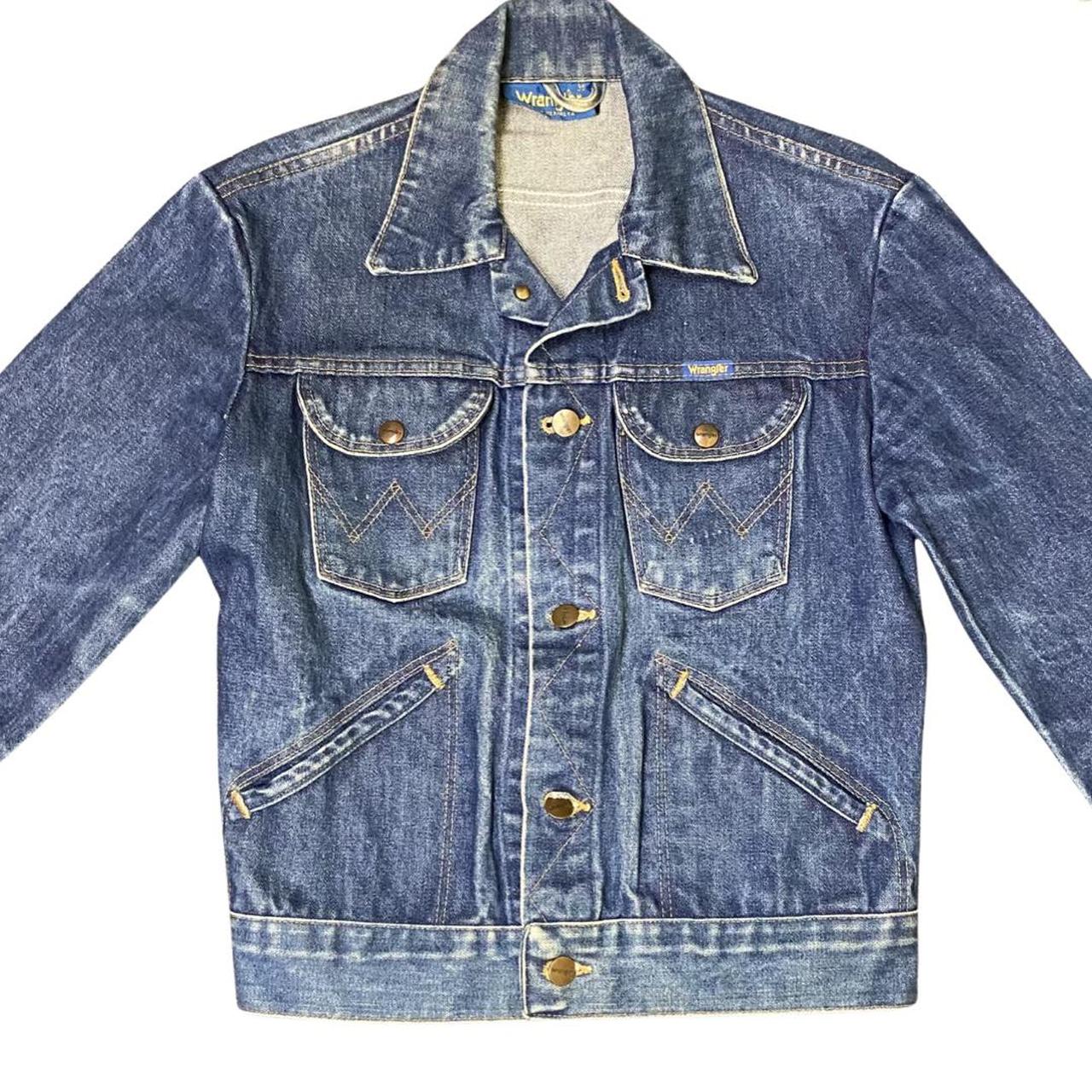 E8 Wrangler Women's Vintage Mid Blue Denim Jacket... - Depop