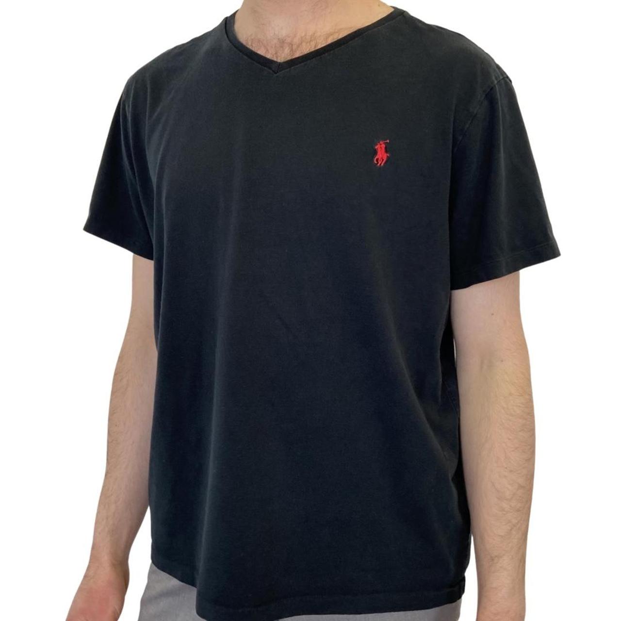 Vintage Ralph Lauren Black V-Neck T-shirt Men's... - Depop
