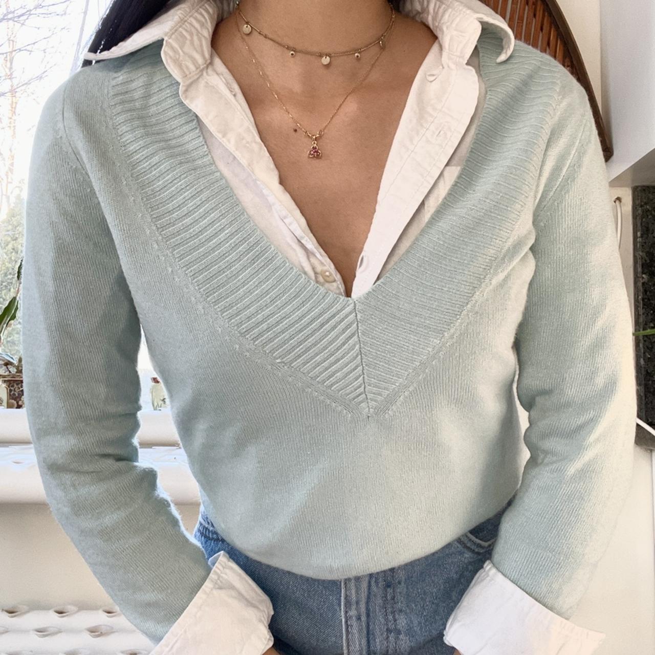 Mint green v neck sweater. Super cute and soft