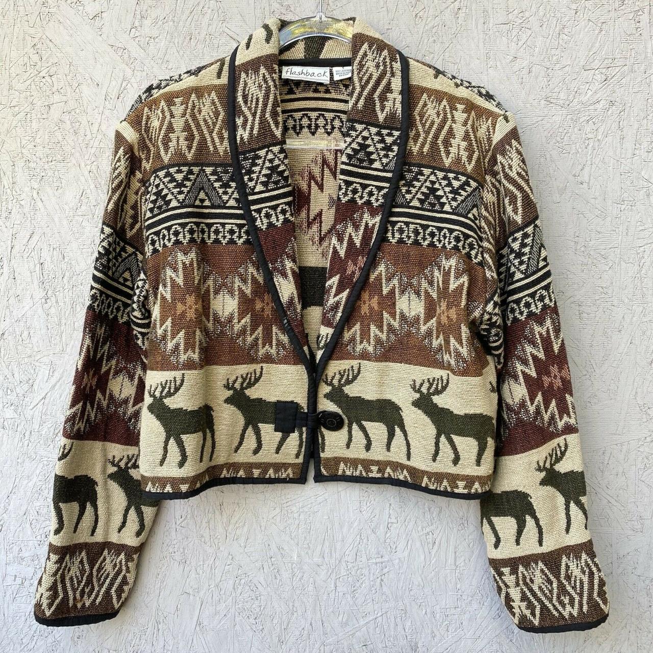 Unique 1990s Wool Southwestern Tapestry Leather Jacket