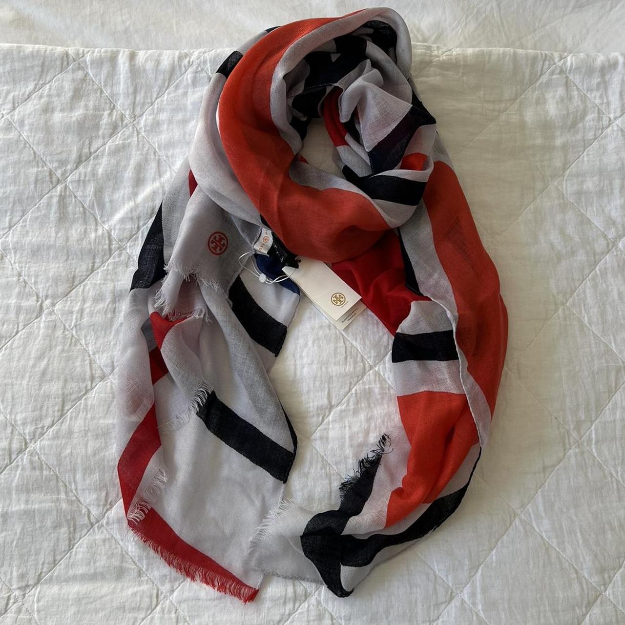 Tory Burch Women's Blue and Red Scarf-wraps | Depop