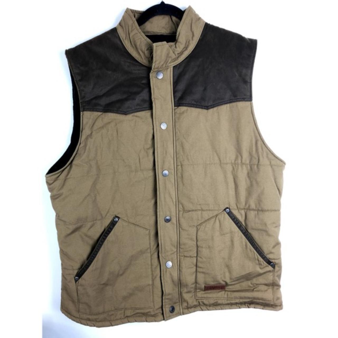 Rafters C Mens Large Brown Lined Zip Snap Quilted Western Canvas Vest  Pockets