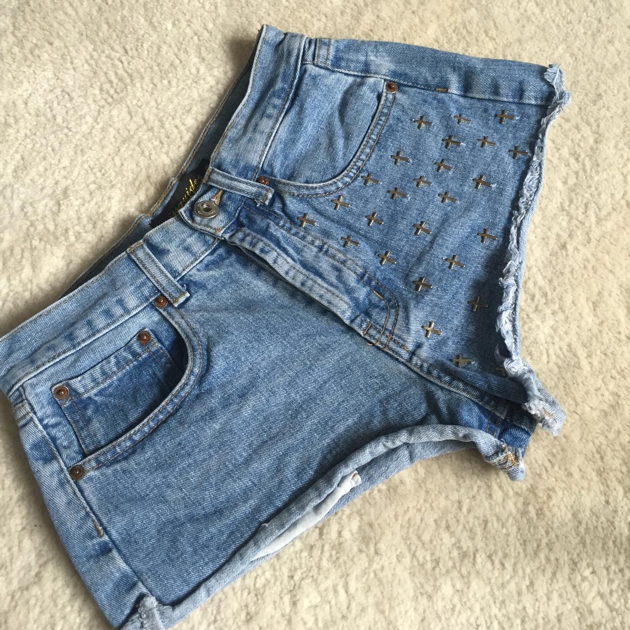 Missguided Women's Blue and Silver Shorts | Depop