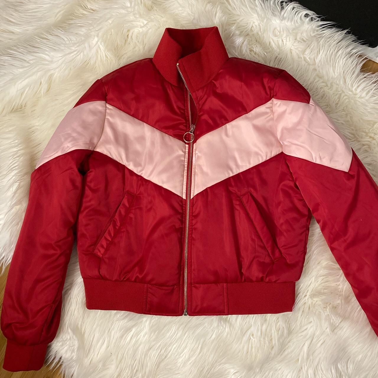 Forever 21 pink & red colorblock padded puffer... Depop
