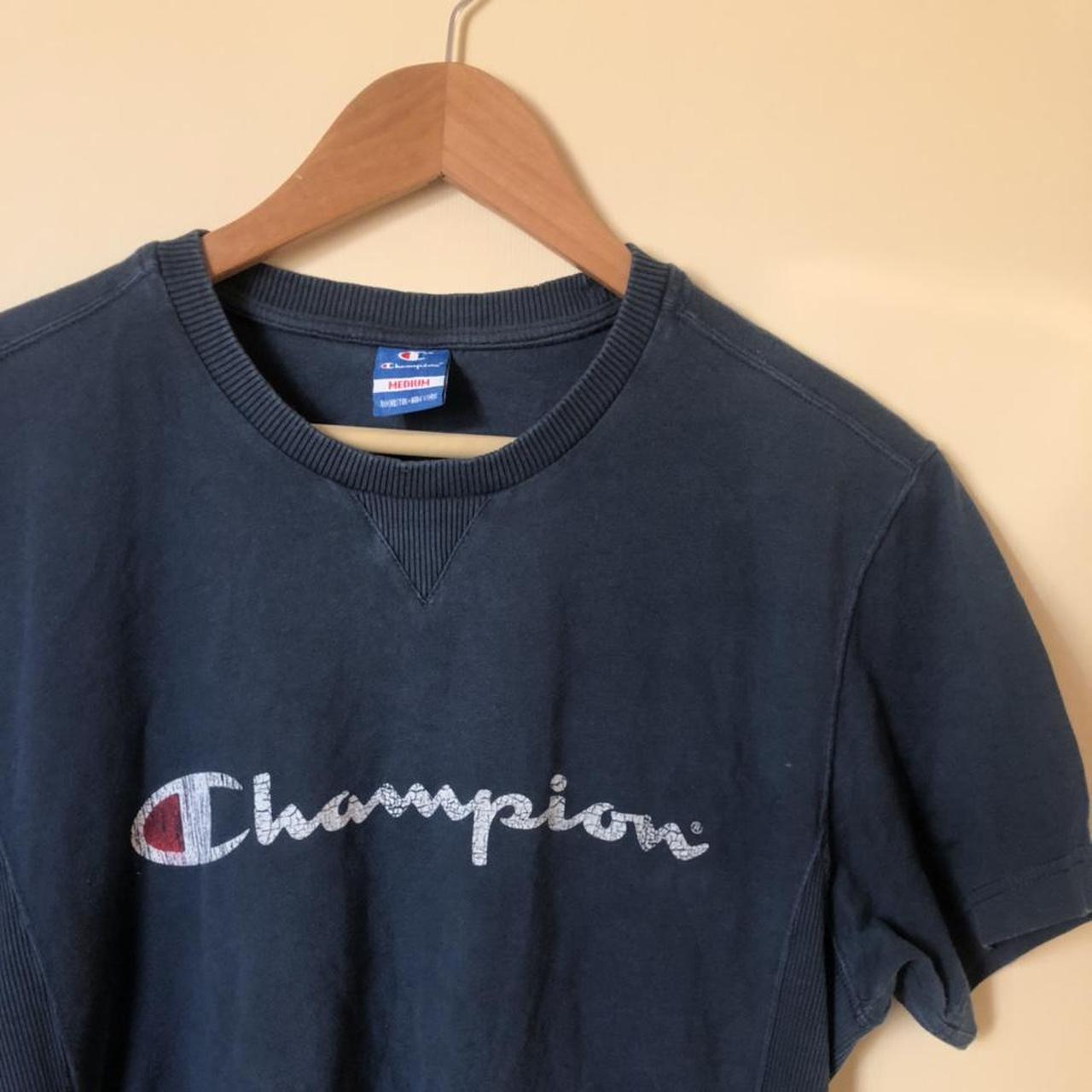 Champion T-shirt in washed out navy, size M. Simple... - Depop