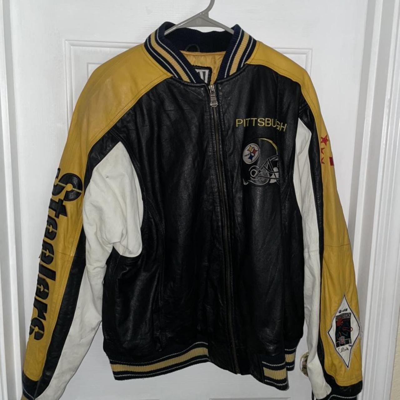 Mens Pittsburgh Steelers Jacket Faux Leather Logo Spellout Black &  Yellow Medium