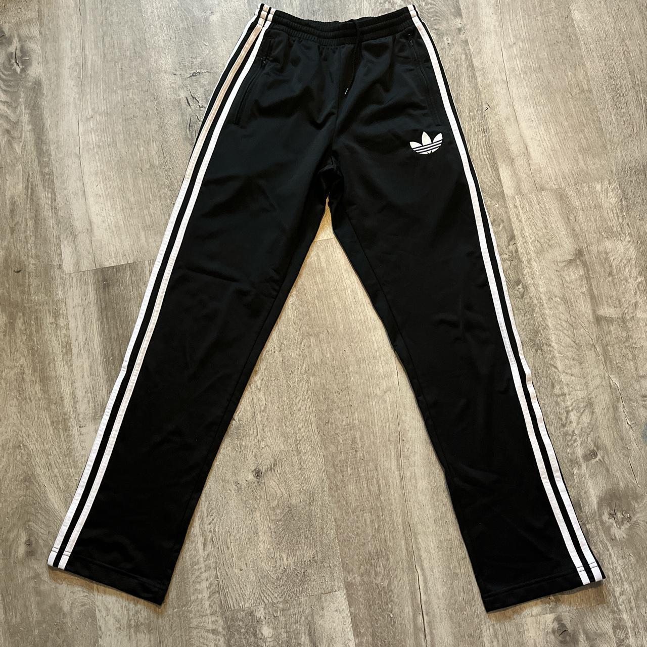 adidas 3 stripe black and white joggers. satin sort... - Depop