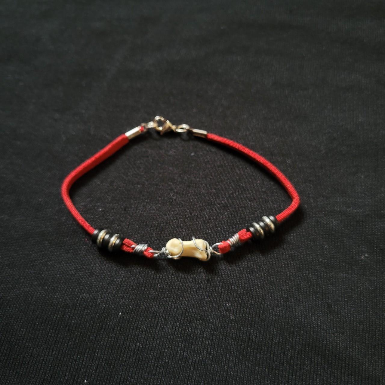 Red coyote toe bone bracelet decorated with upcycled... - Depop