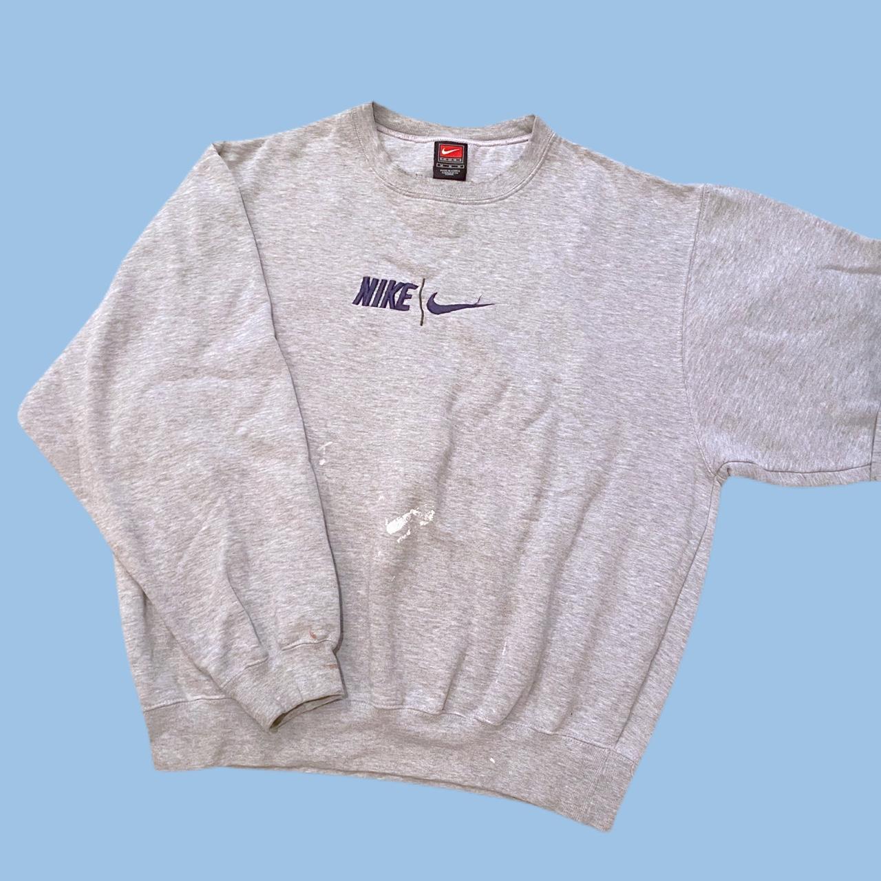 Vintage Nike Spell Out Crewneck Sweater in light... - Depop