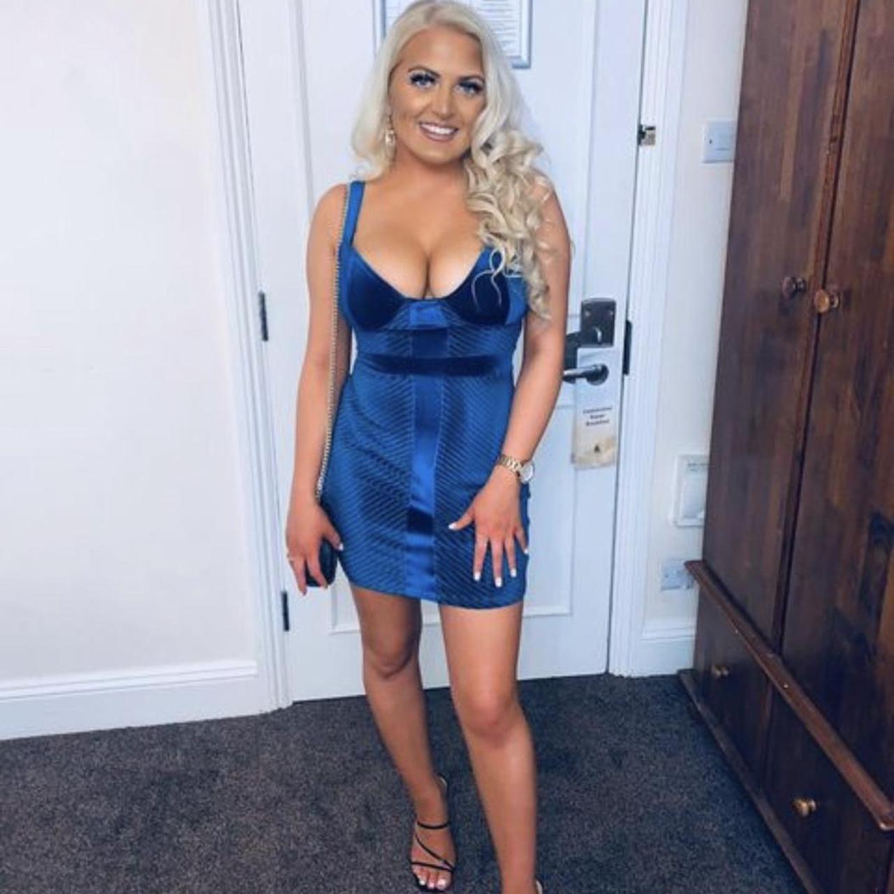pretty little thing blue velvet dress