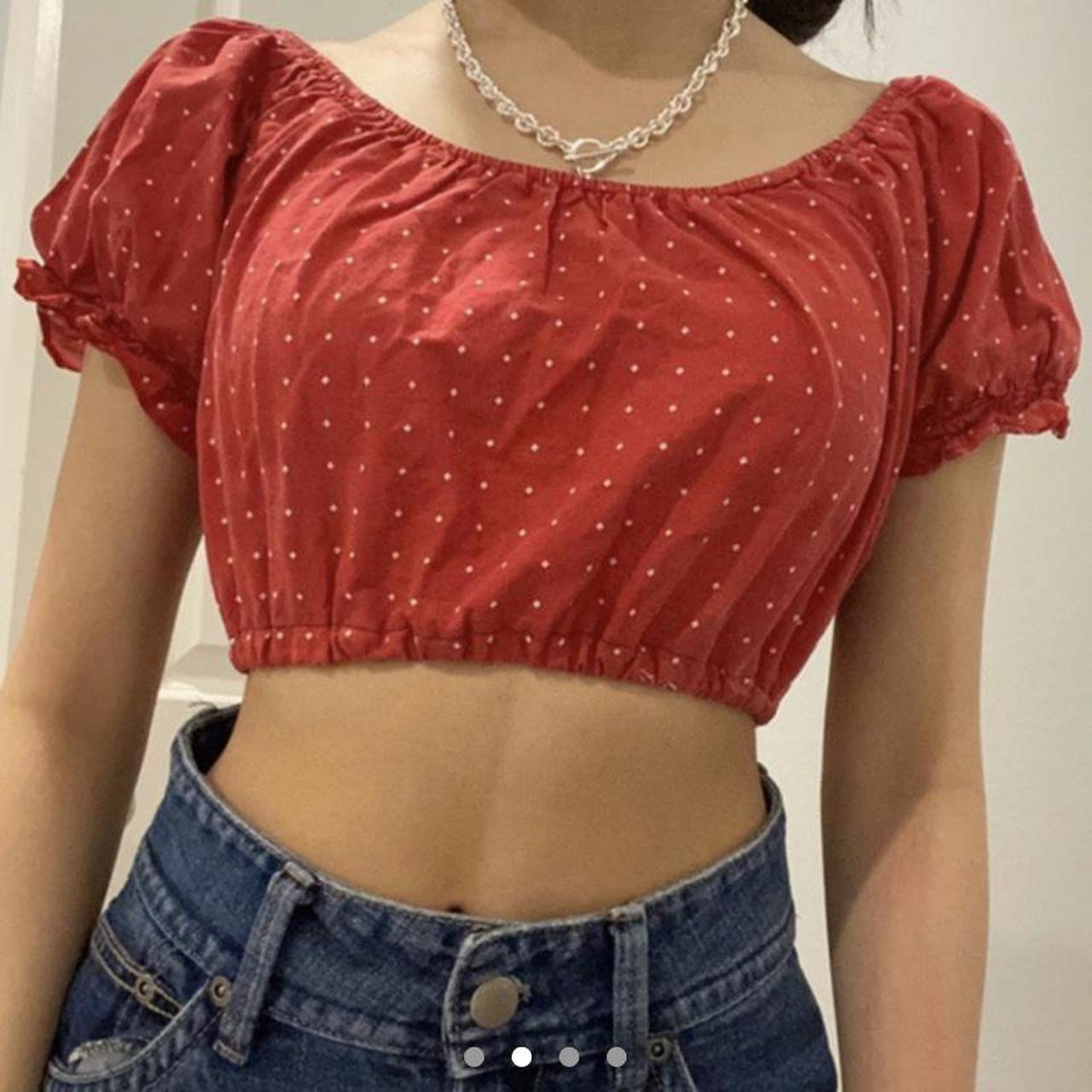 Red crop top with white polka dots 🔺 Size: small 🔺... - Depop