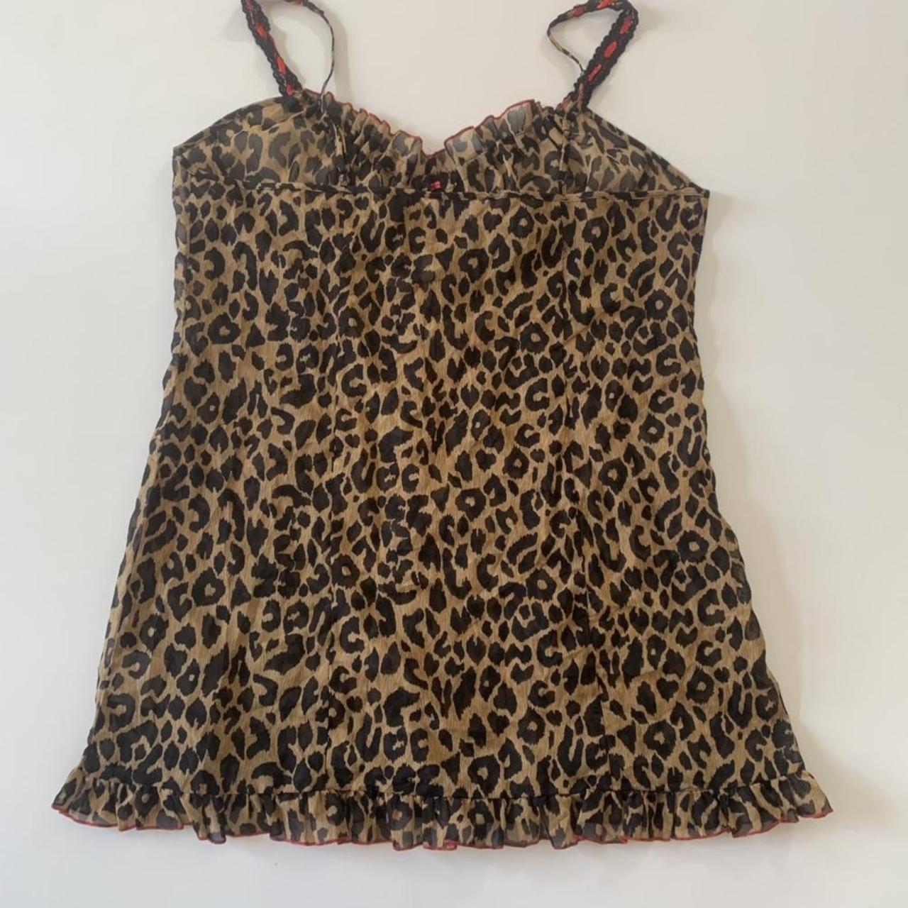 gorg y2k leopard print slip dress with a red bow... - Depop