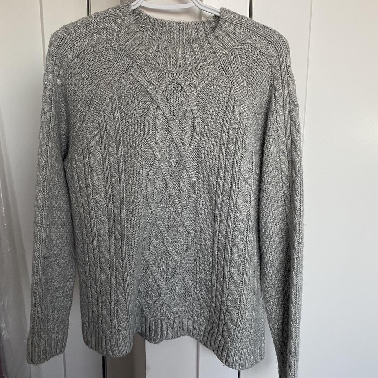 Grey cable knit mock neck sweater Sized : large but... - Depop