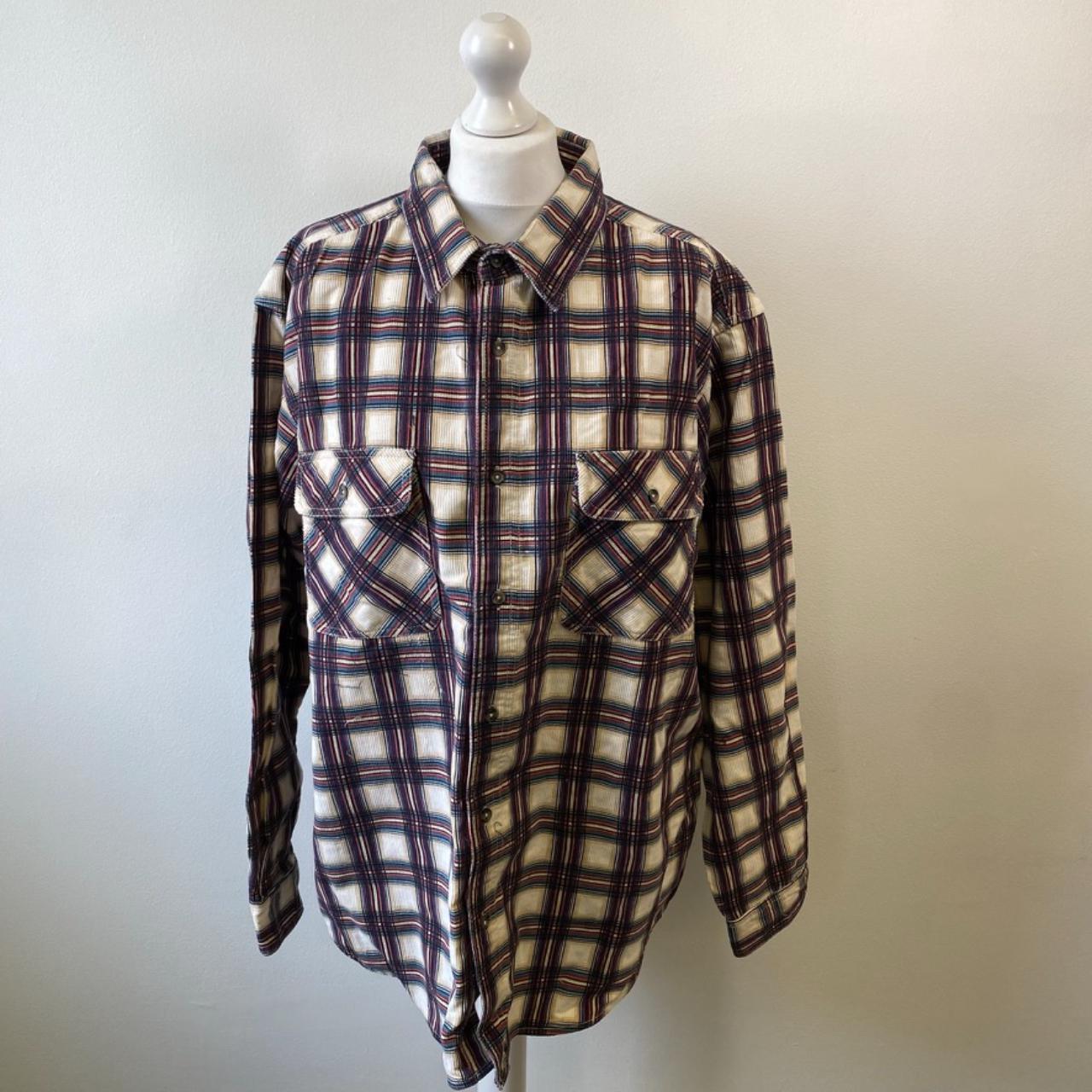 Vintage Checked Corduroy Shirt. Cream/Blue/Red.... - Depop