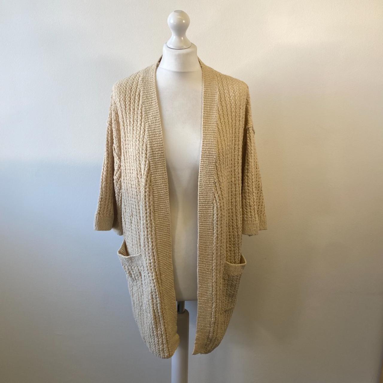 Free People Women's Cream and Tan Cardigan | Depop