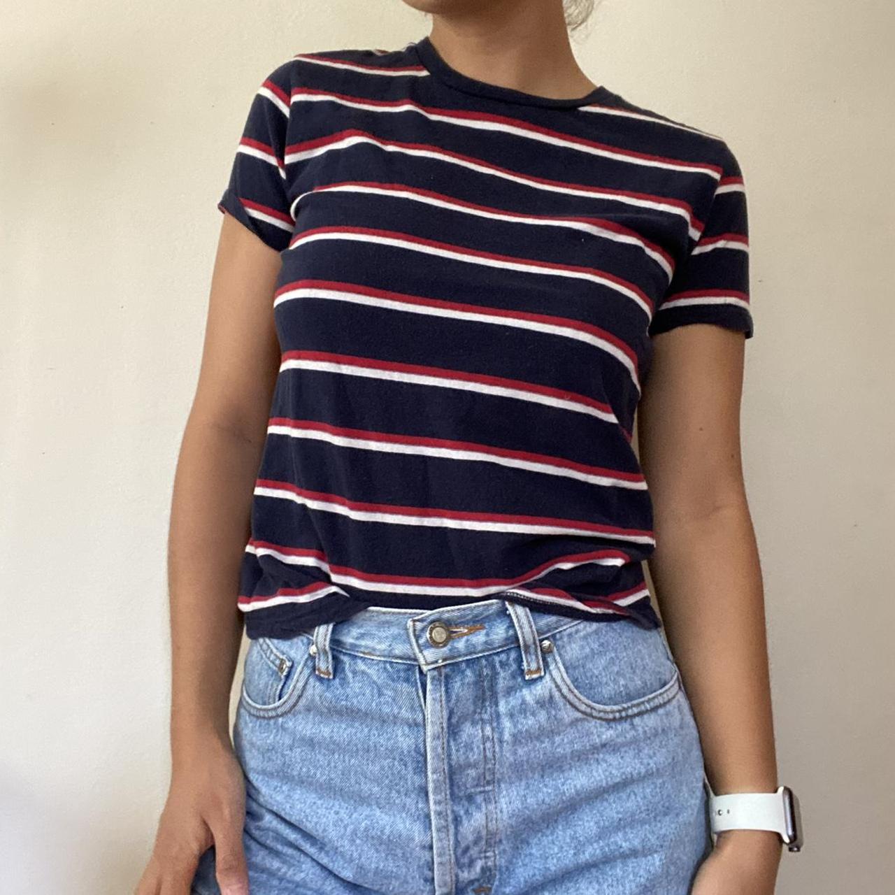 Brandy Melville Womens T-Shirt Tee Top White Red Striped One Size