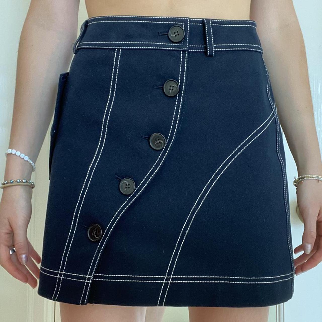 Derek Lam Women's Navy Skirt | Depop