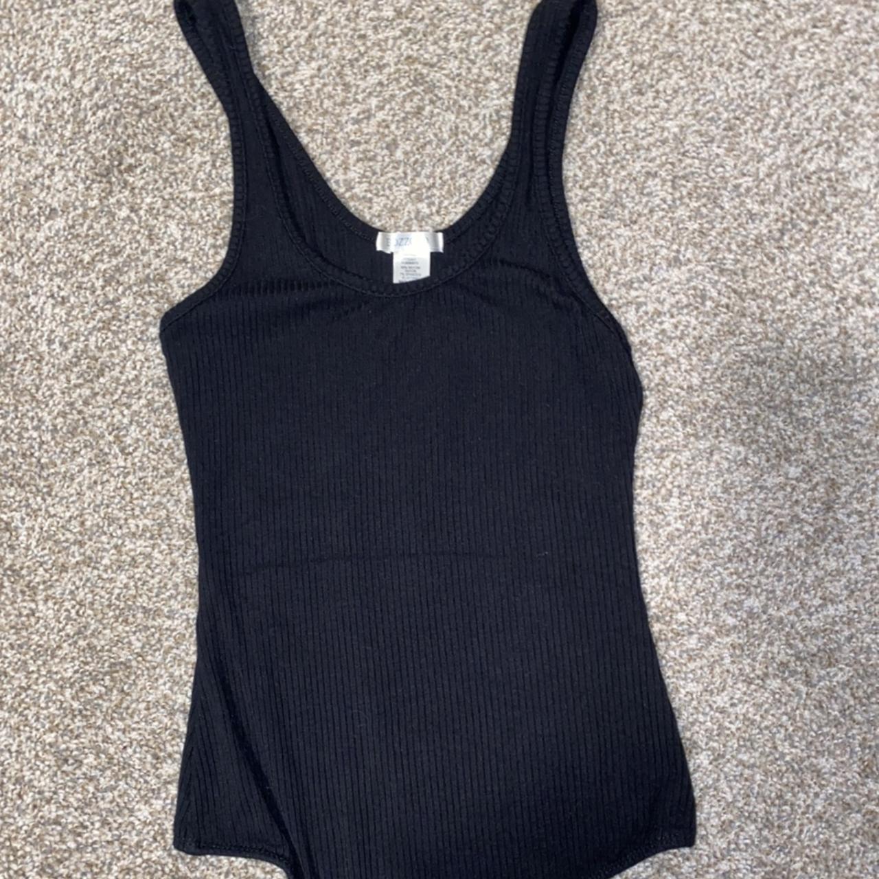 Bozzolo Black Ribbed Bodysuit with Small Slit on - Depop