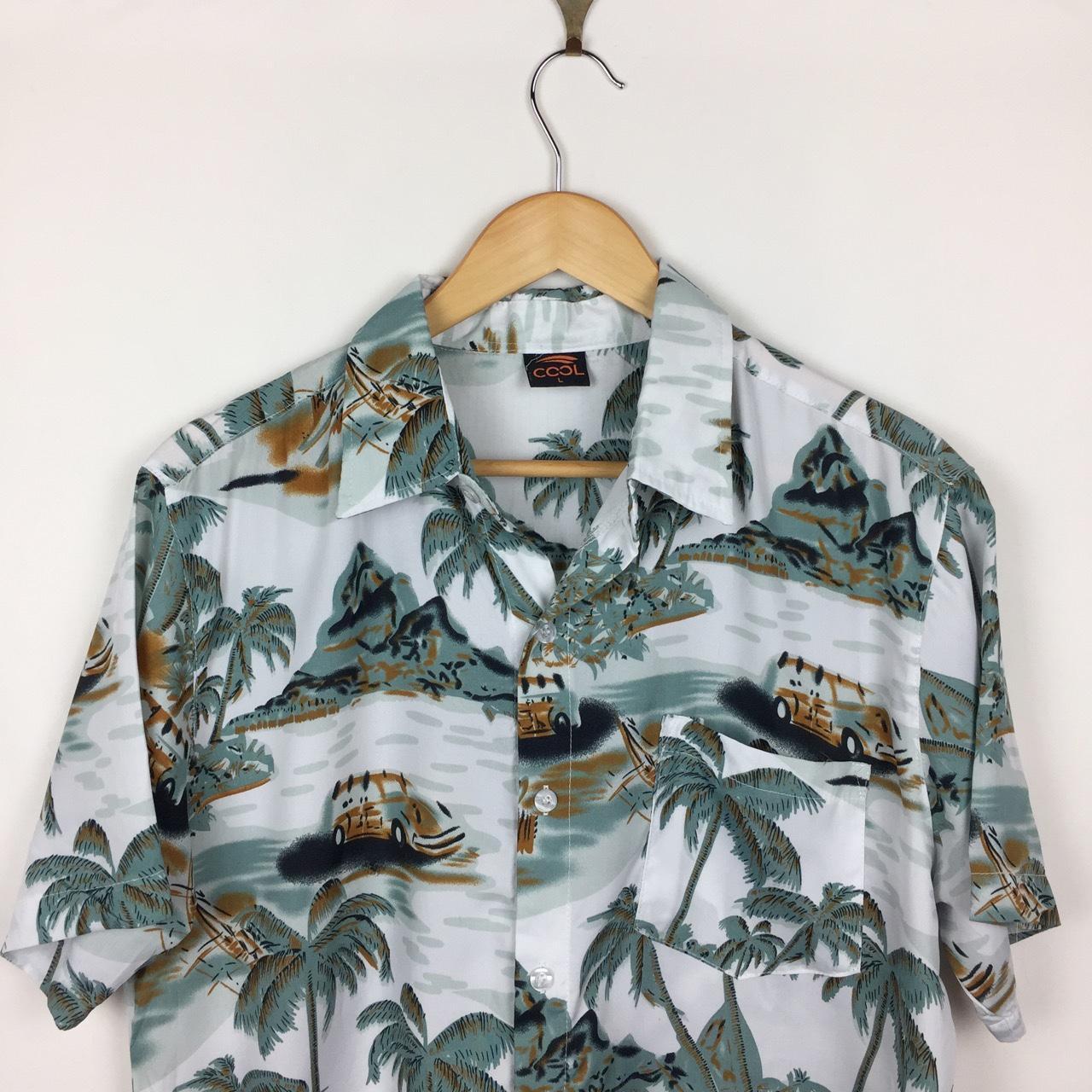 Vintage Y2K Tropical Trees Graphic Hawaiian Shirt... - Depop