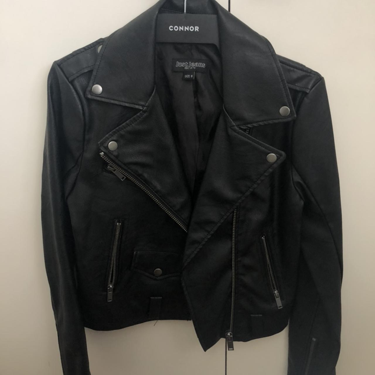 - SOLD - JUST JEANS leather biker jacket - short... - Depop