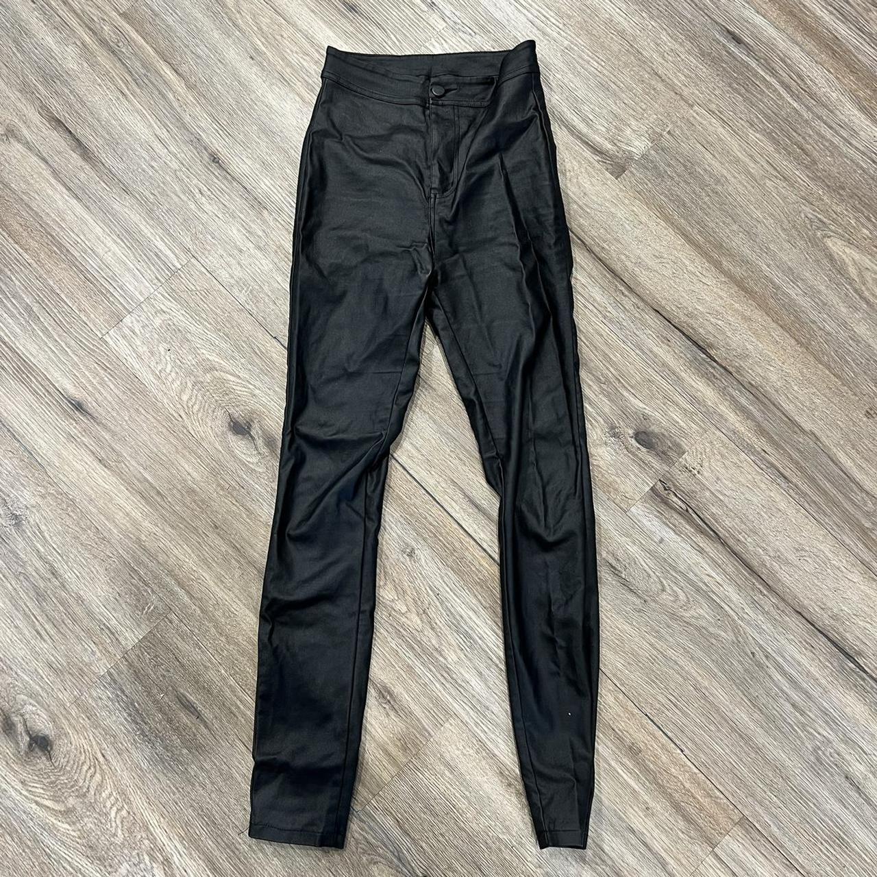 Trendy black faux leather skinny pants from... - Depop