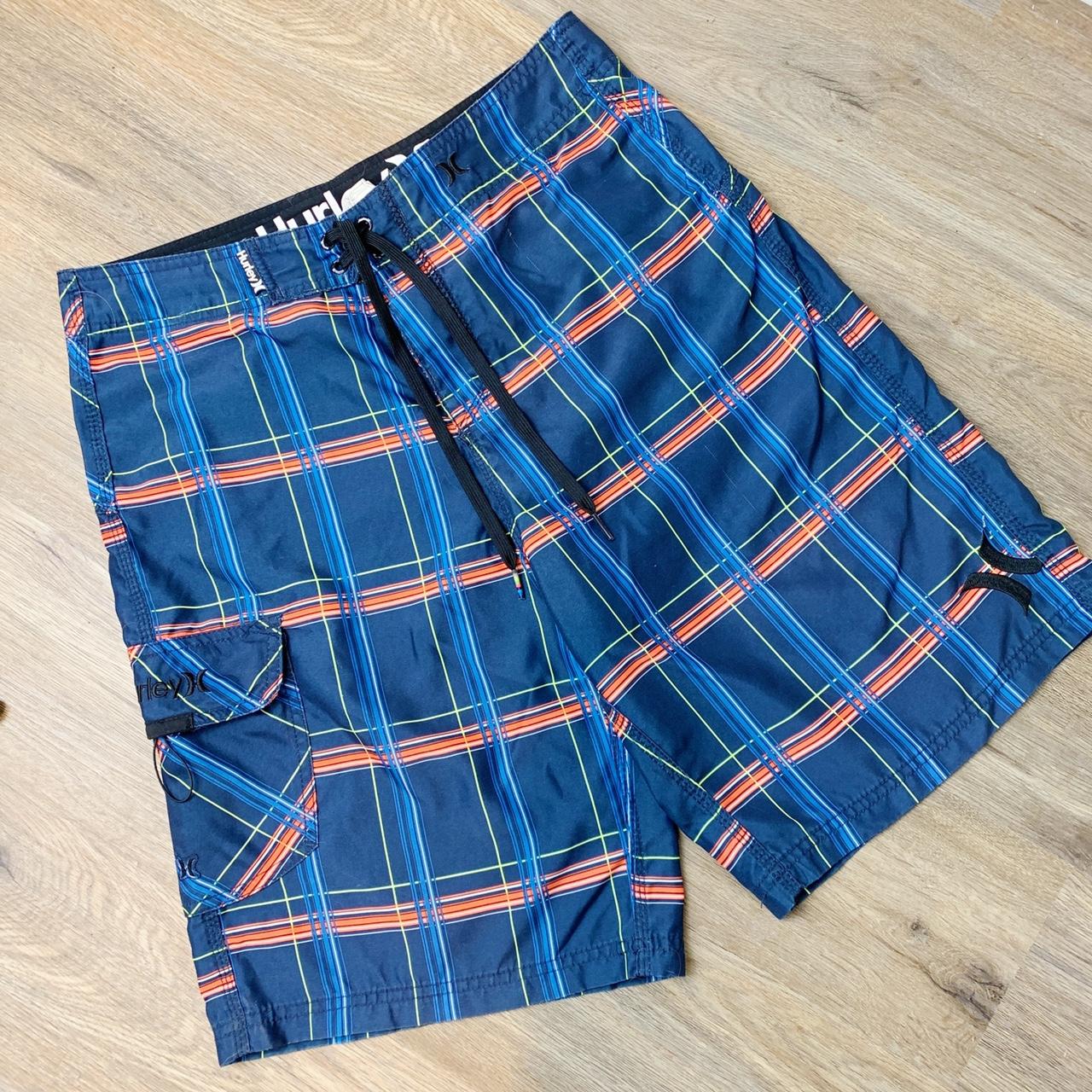 Great blue and orange drawstring swim shorts by... - Depop