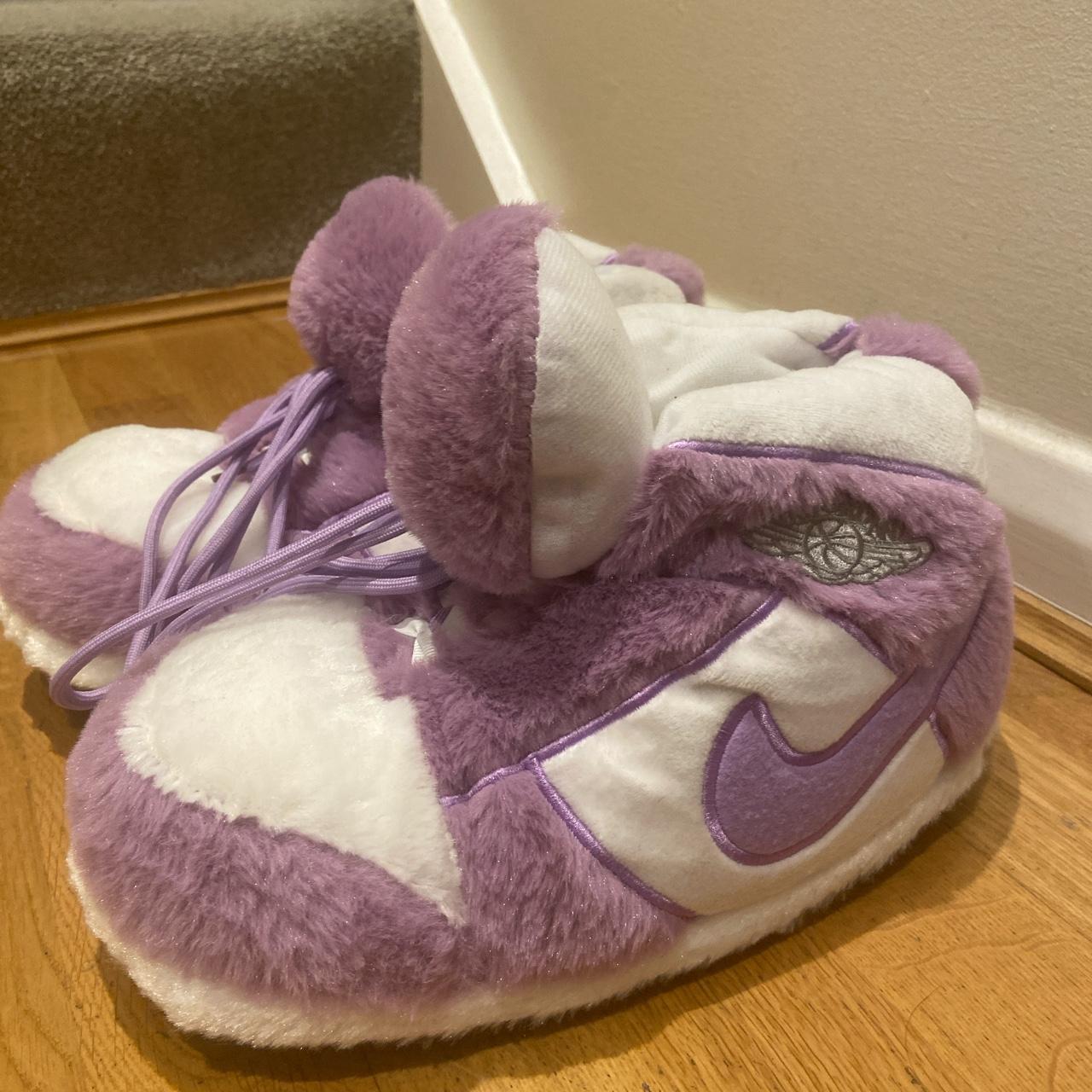 SOLD Fluffy jordan 1 purple colour home slippers... - Depop