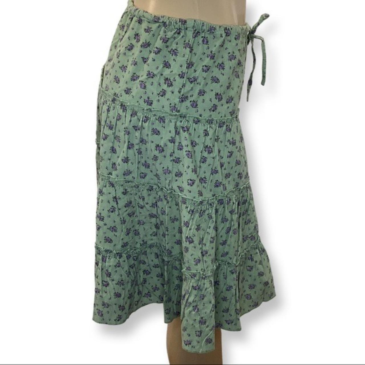 At Last Floral Ruffle Waist Tie Skirt. Green ruffle... - Depop