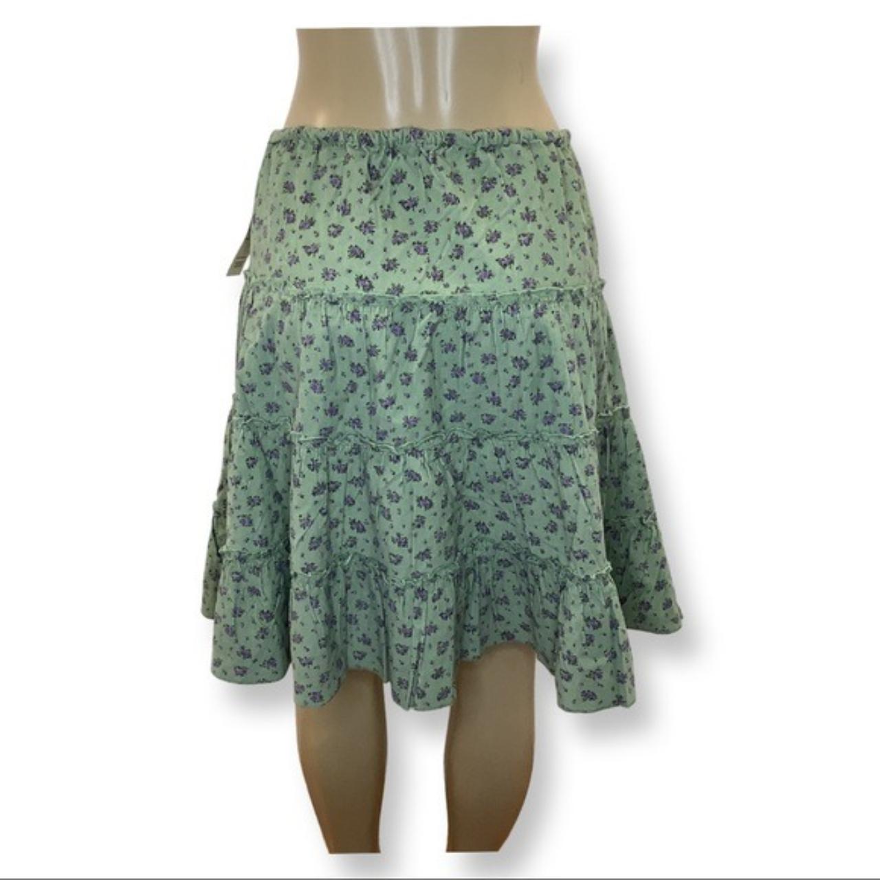 At Last Floral Ruffle Waist Tie Skirt. Green ruffle... - Depop