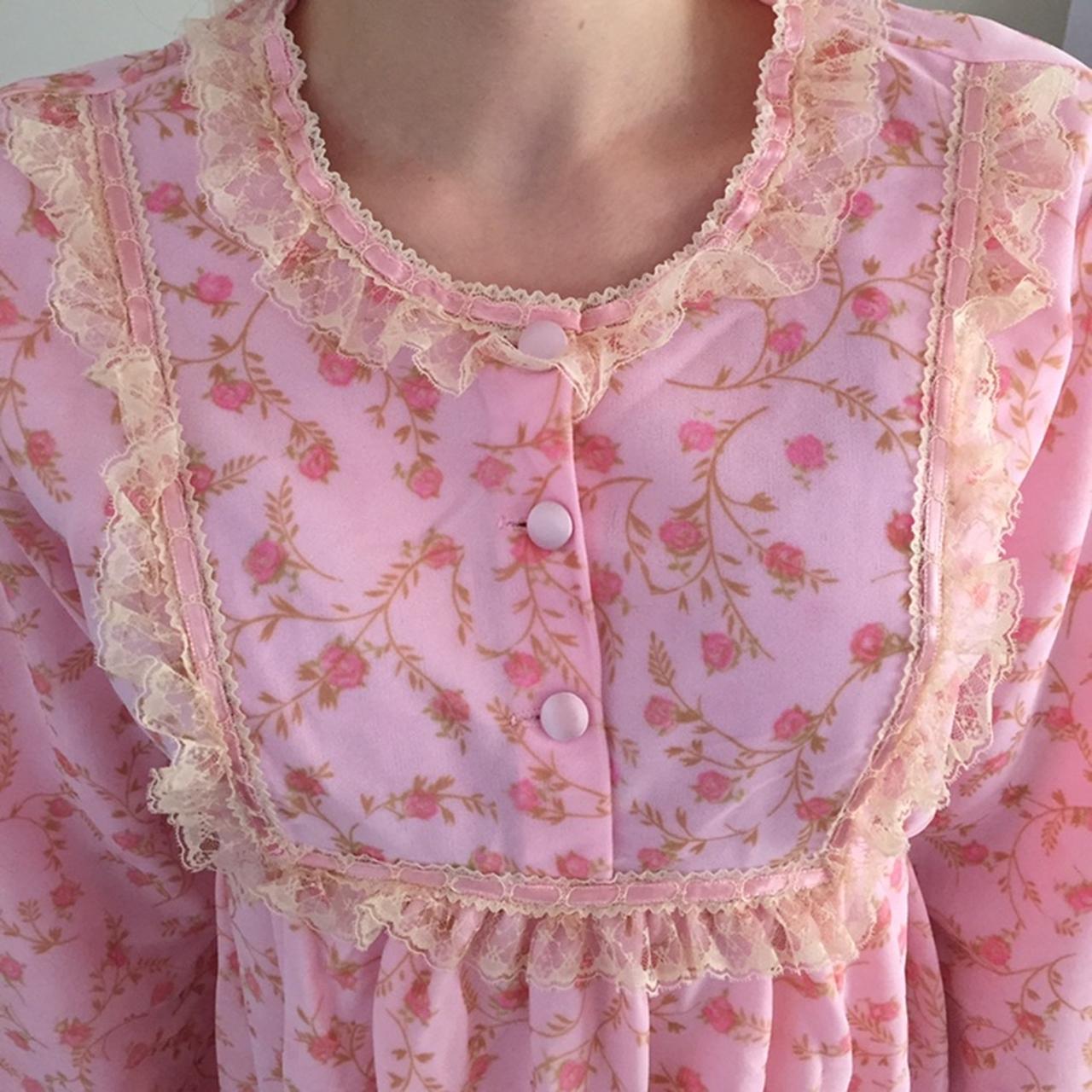Vintage pink floral full length nightgown dress •... - Depop