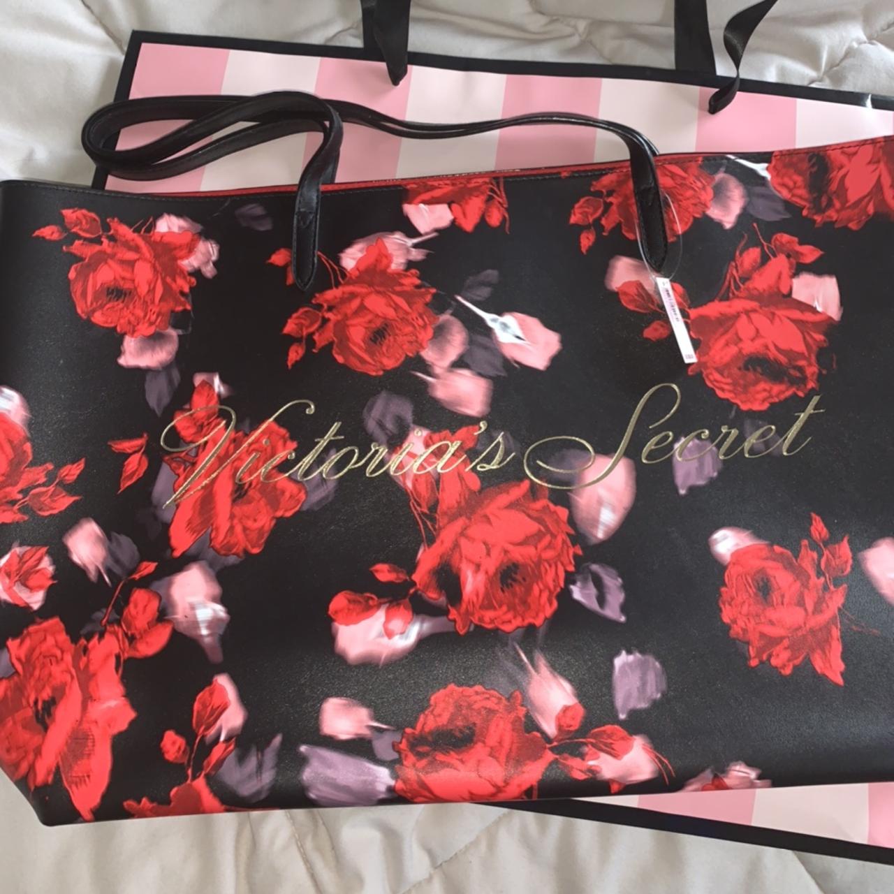 Victorias Secret Black Friday Tote Bag Red Black Floral Beautiful