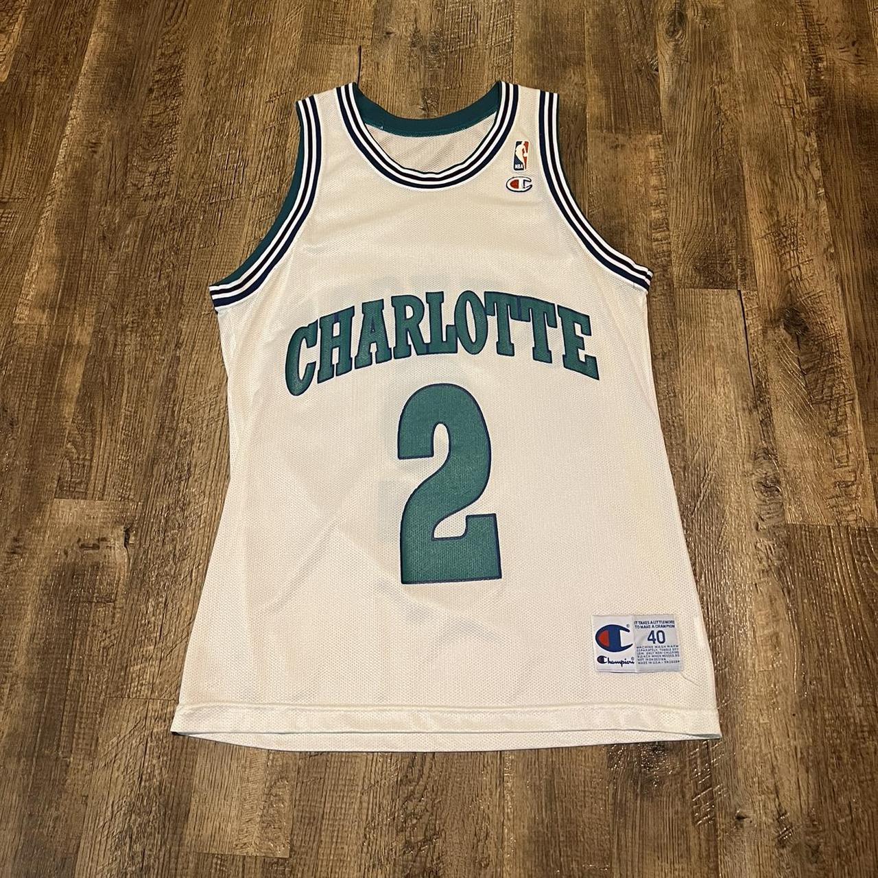 Vintage 90s Champion Charlotte Hornets Larry Johnson 2 Purple 