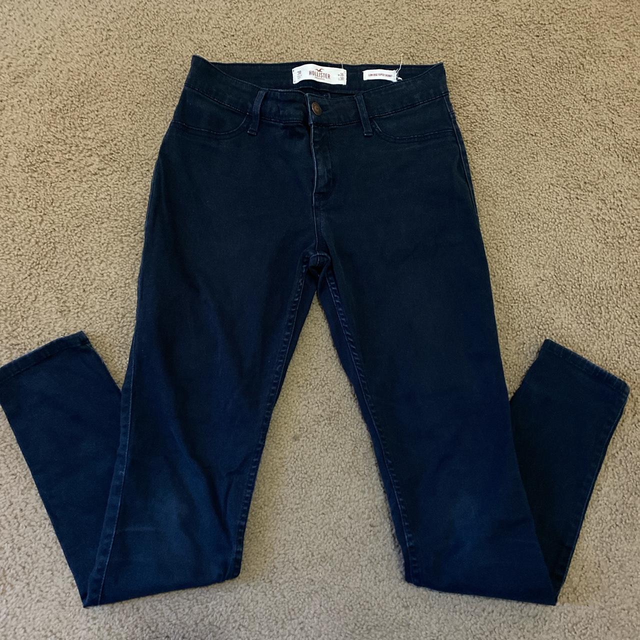 hollister navy blue uniform pants low rise super... Depop