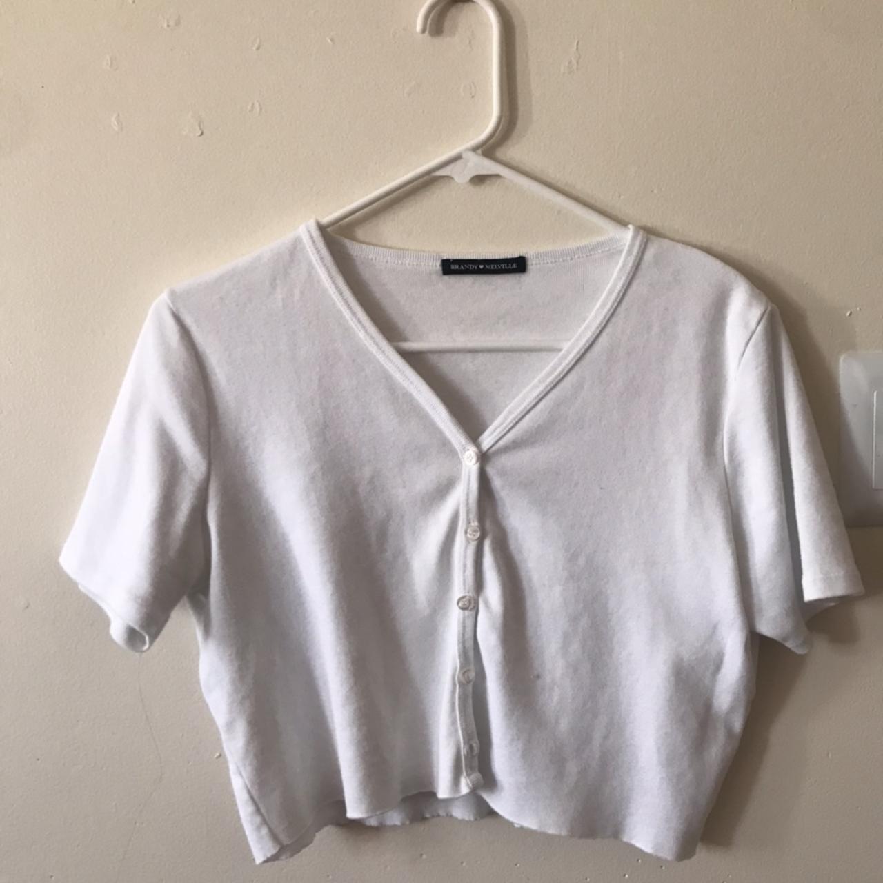 simple white brandy melville button down cropped top... - Depop