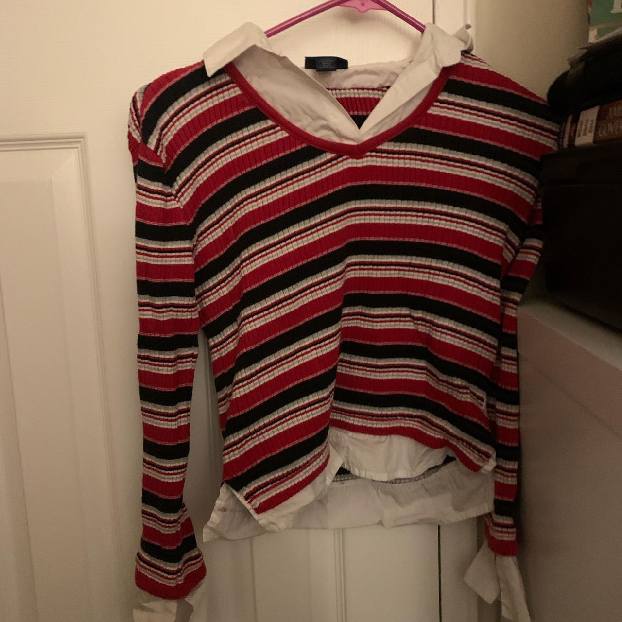 Women's White and Red Shirt Depop