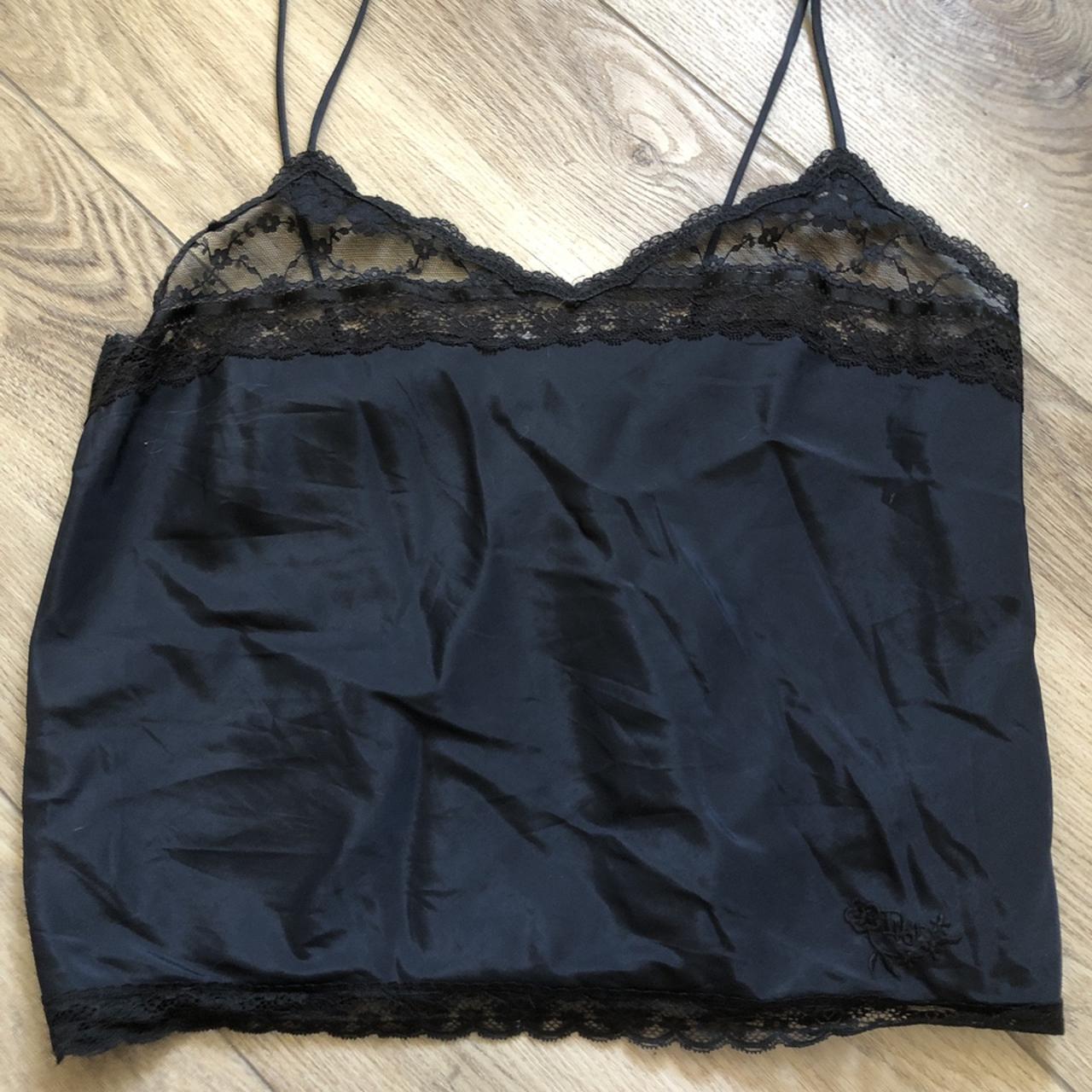 Christian Dior Navy cami, black lace trim #dior... - Depop