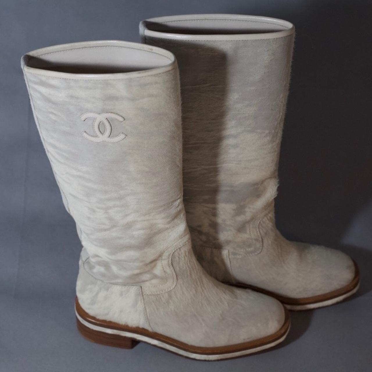 Chanel Beige Calfskin Leather Knee High