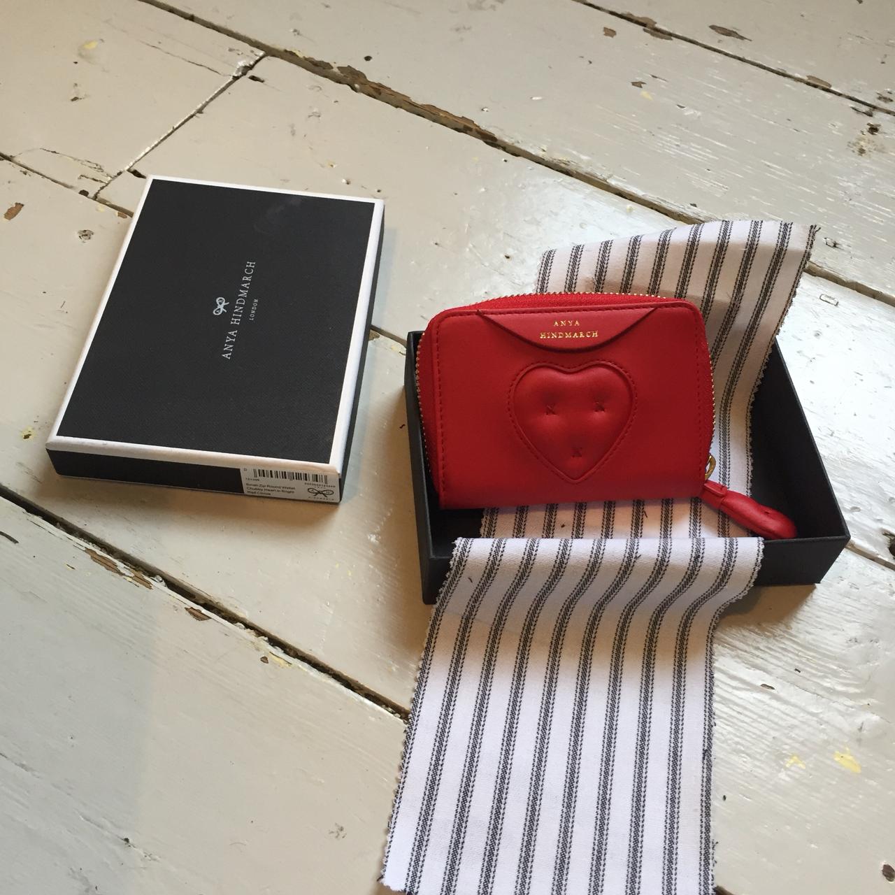 Anya Hindmarch red Chubby Heart leather wallet Y2K - Depop