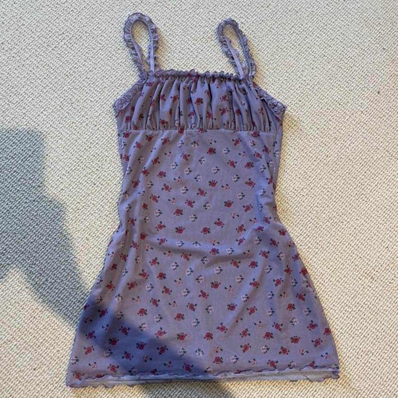 Urban outfitters purple floral mesh dress with inner... - Depop
