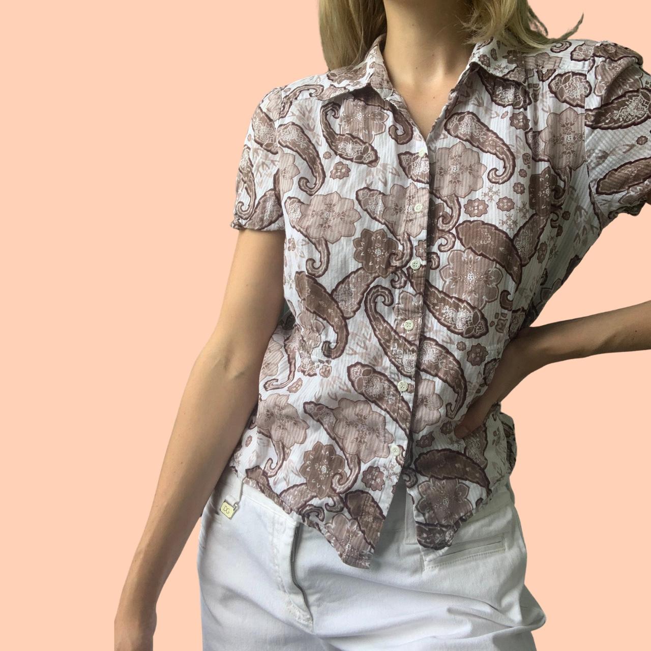 Women's Brown and White Blouse (3)