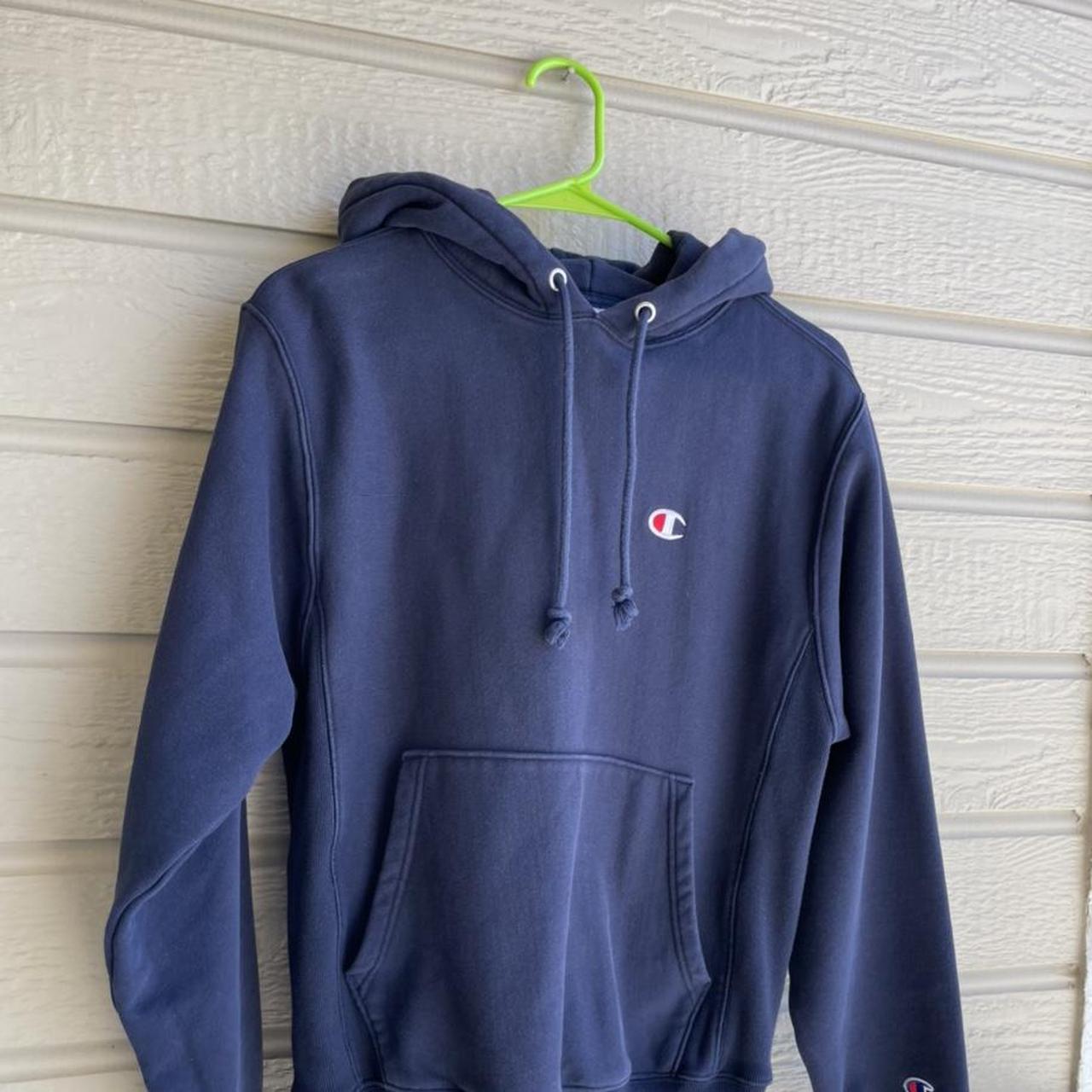 Champion Navy Hoodie -good condition -9/10... - Depop