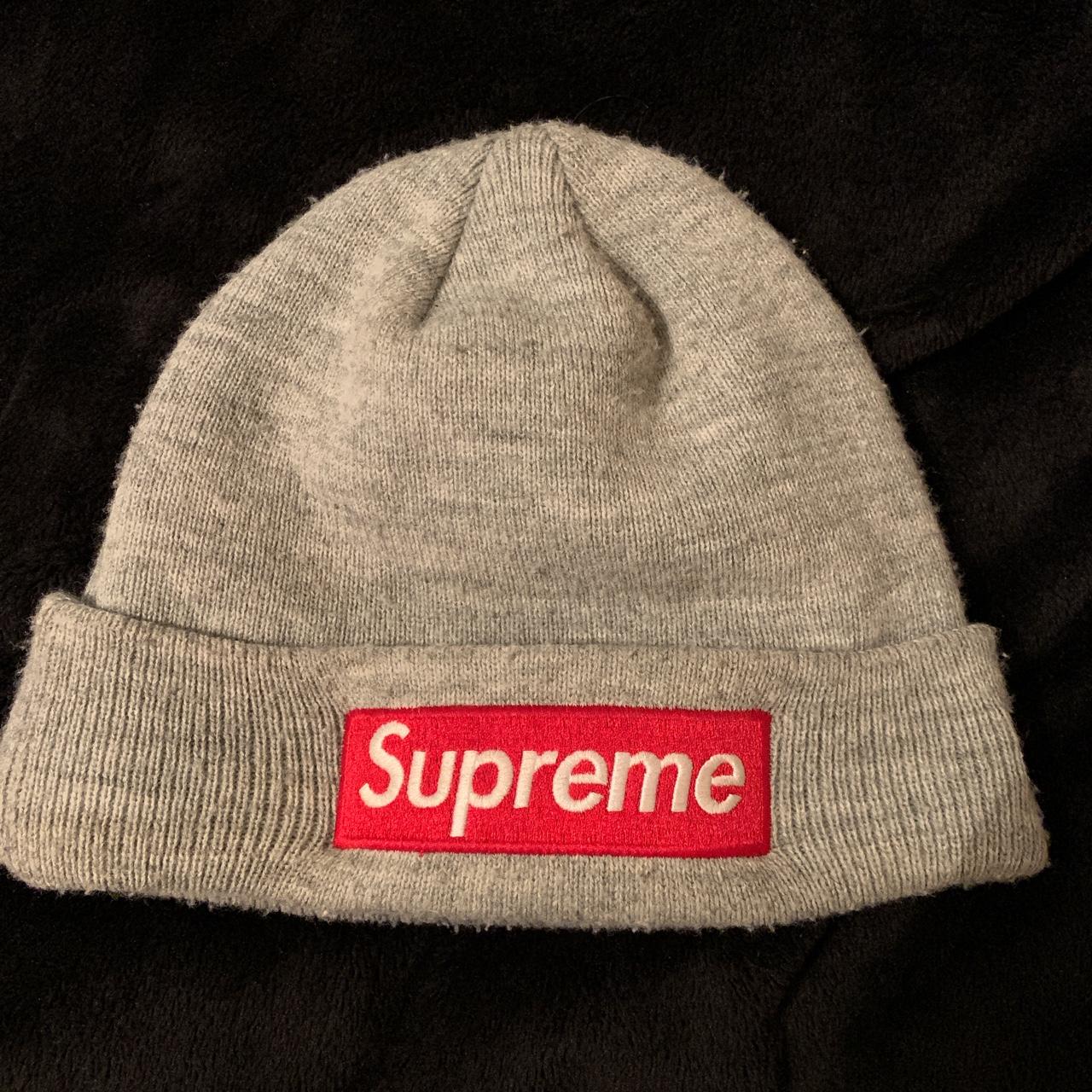 Supreme Box Logo Beanie in grey This item is in good... - Depop