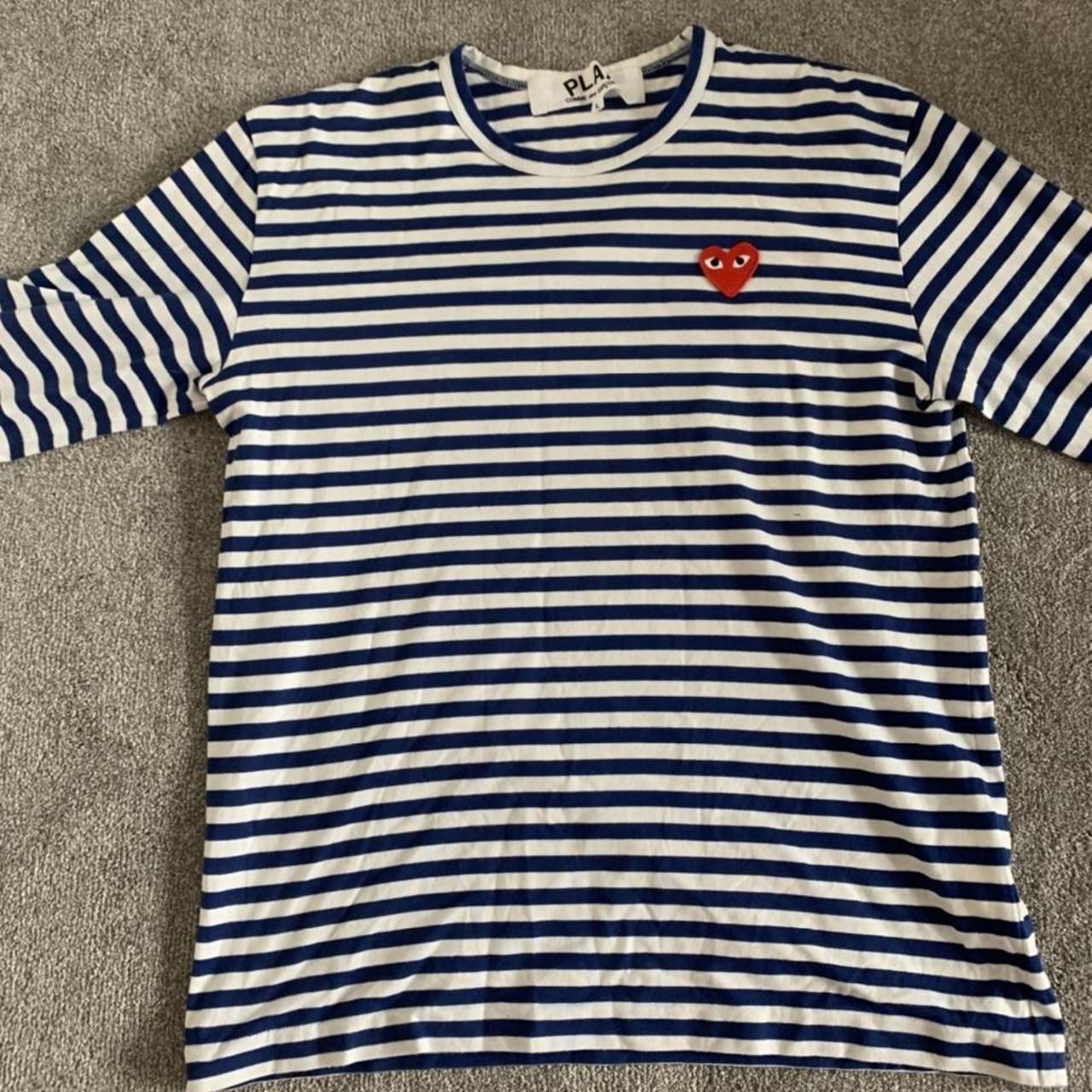 CDG longe sleeve blue striped t shirt - Depop