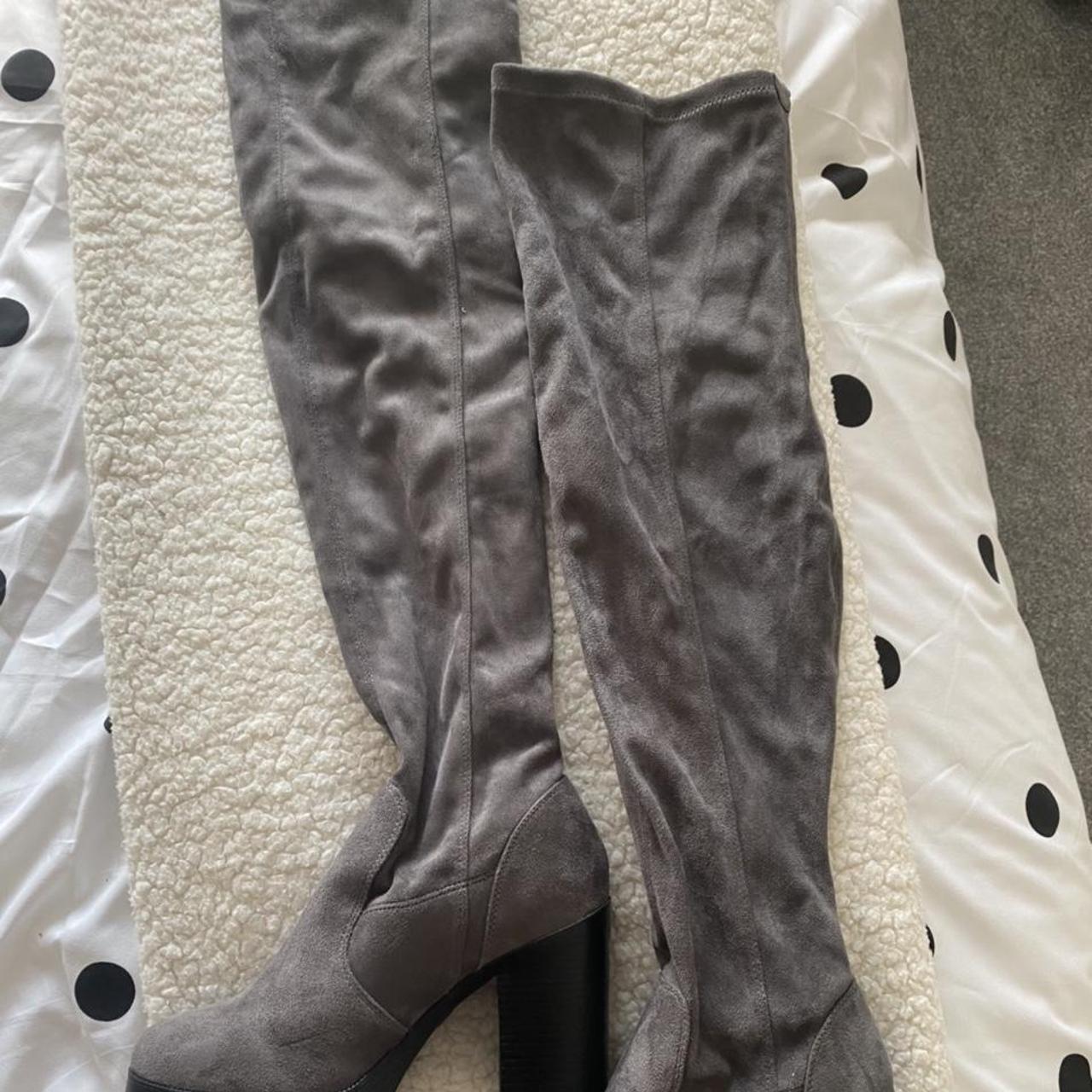 Grey thigh high boots New look size 5 Only been worn... - Depop