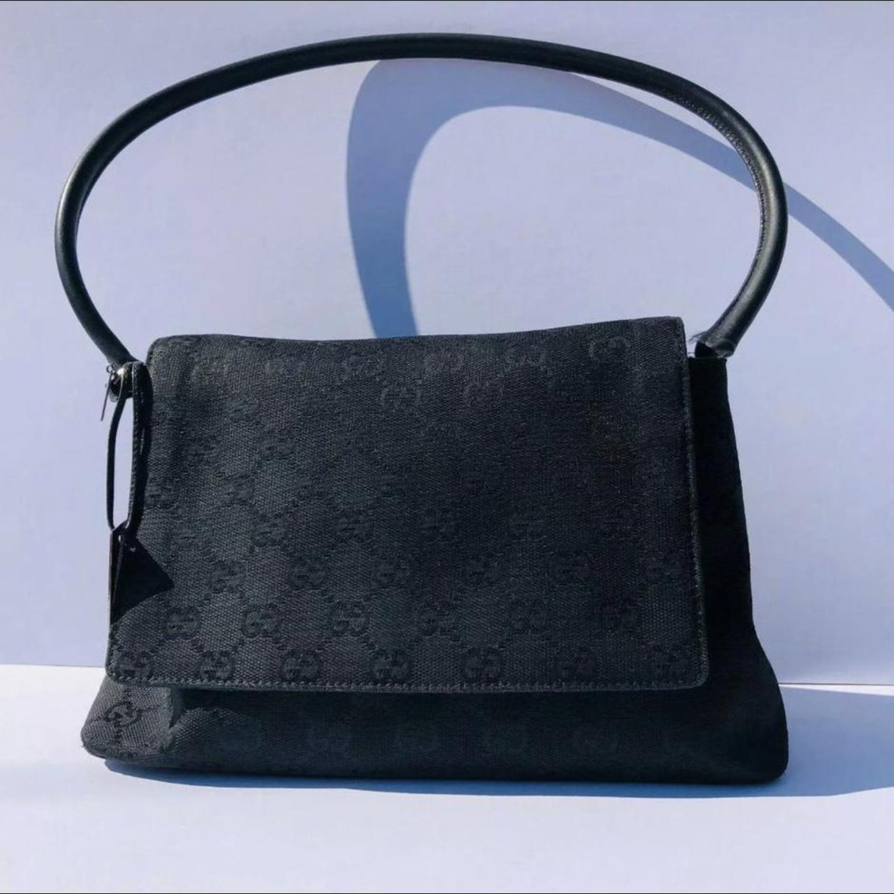 Gucci monogram black canvas and leather handbag /... - Depop