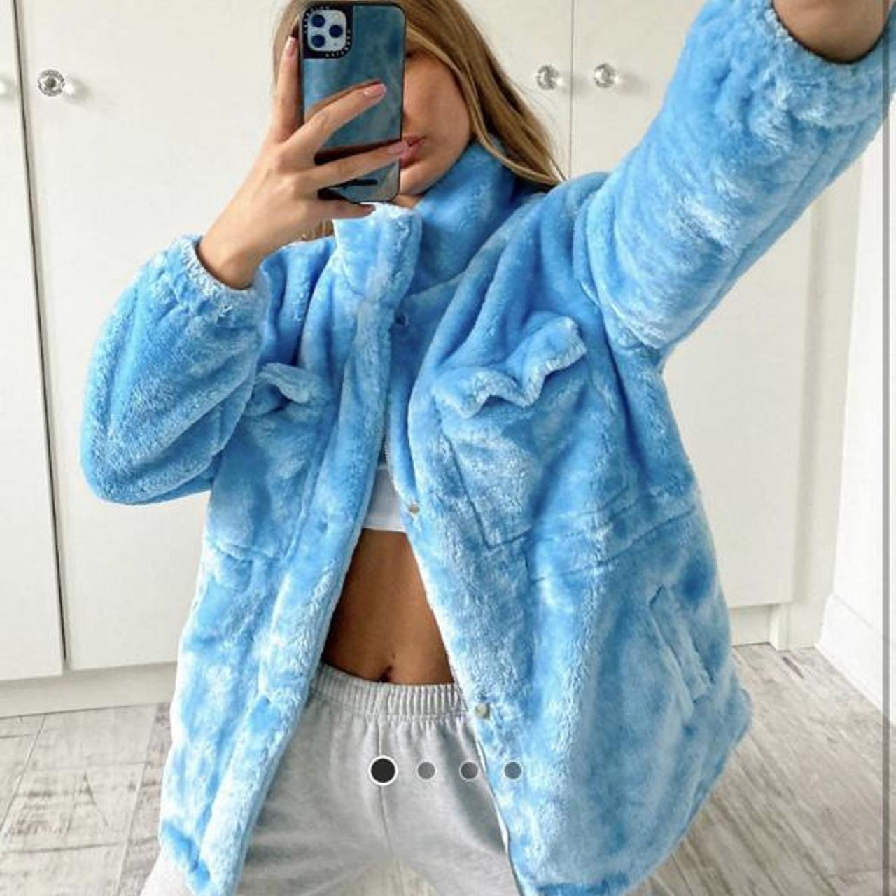 sky blue fur coat