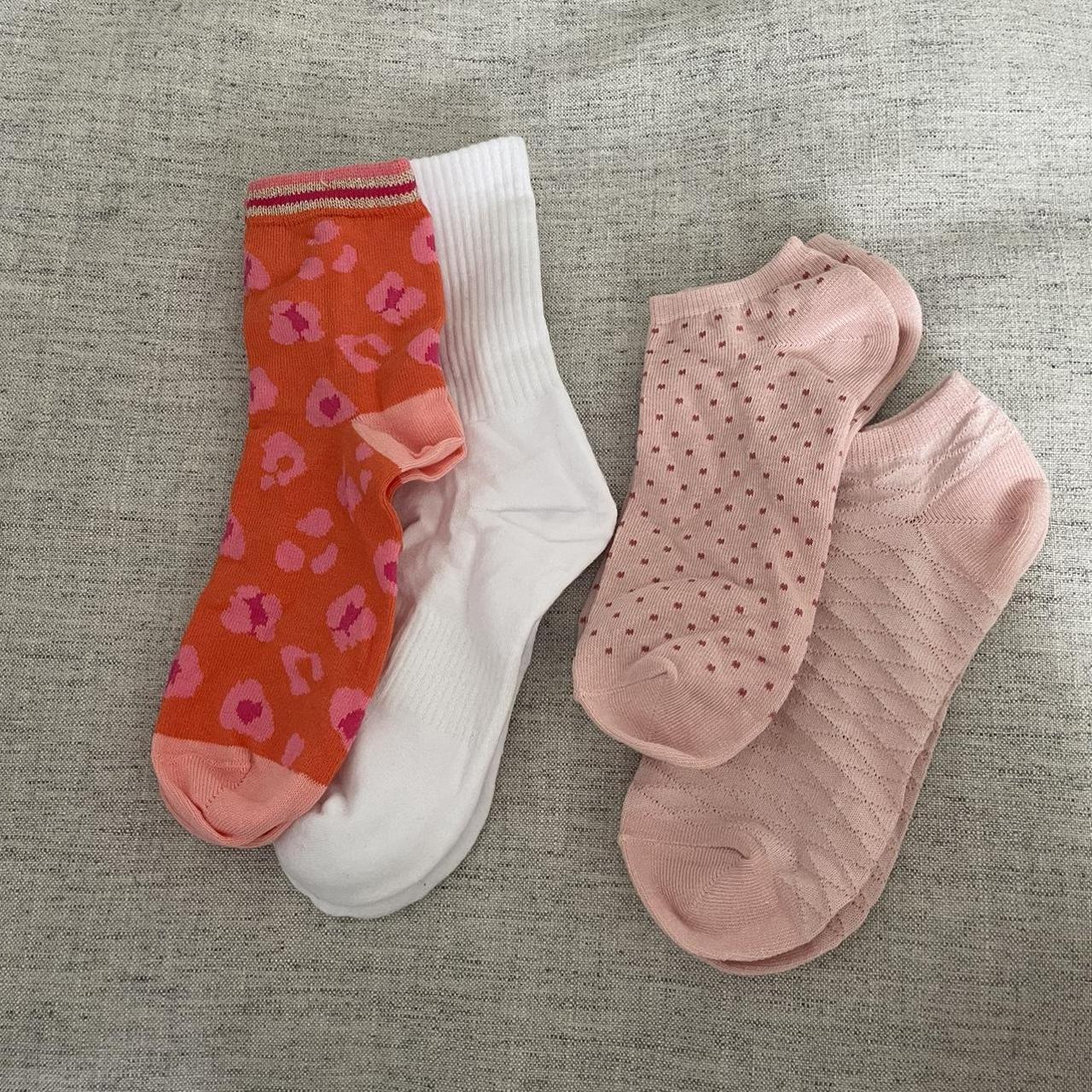 Oliver Bonas Women's Pink and Orange Socks Depop
