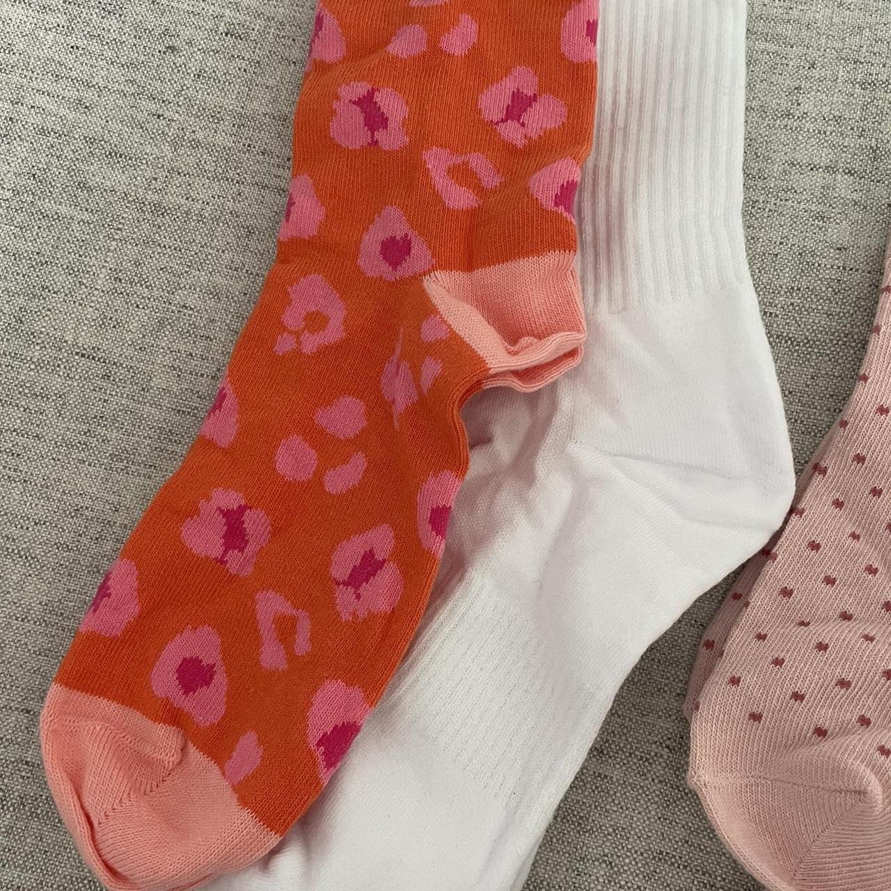 Oliver Bonas Women's Pink and Orange Socks Depop