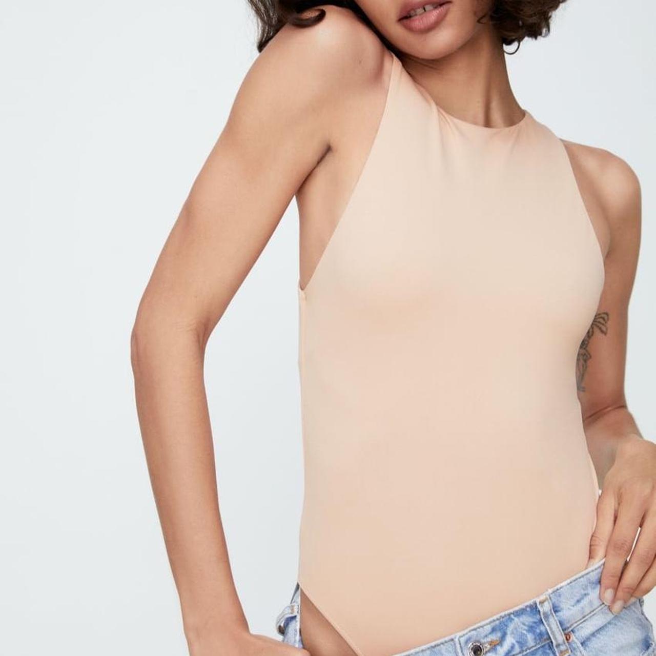 Zara halter neck bodysuit in beigepink Colour... Depop